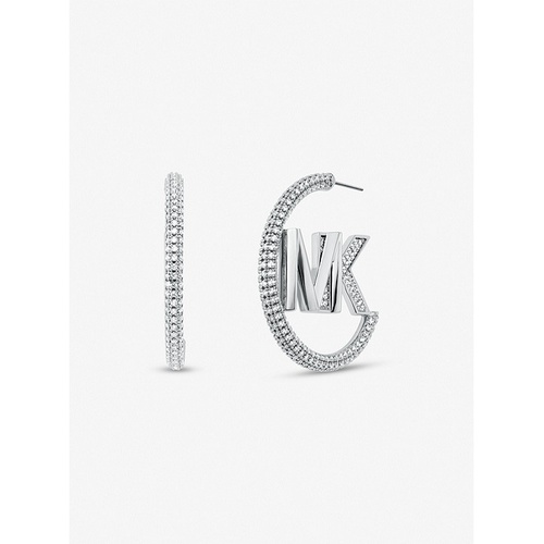 마이클코어스 Michael Kors Precious Metal-Plated Brass Pave Logo Hoop Earrings