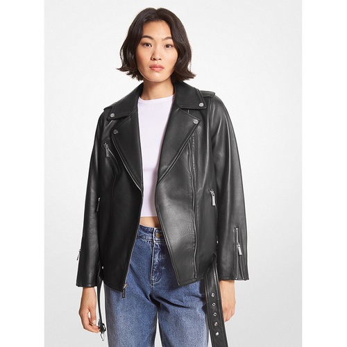 마이클코어스 MICHAEL Michael Kors Belted Leather Biker Jacket