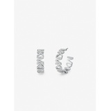 Michael Kors Platinum-Plated Brass Pave Logo Large Hoop Earrings