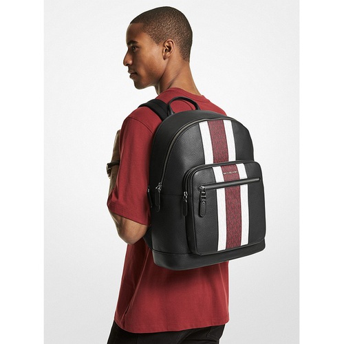 마이클코어스 Michael Kors Mens Hudson Pebbled Leather and Logo Stripe Backpack