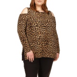 MICHAEL Michael Kors Plus Size Cheetah Long Sleeve Cold-Shoulder
