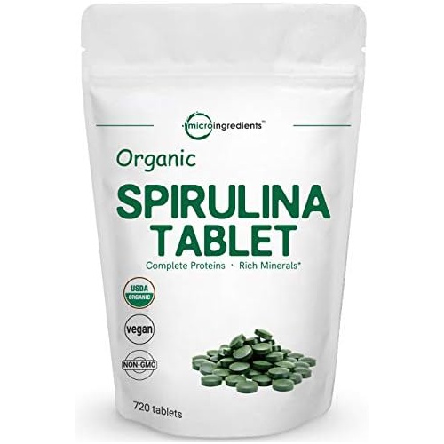  Micro Ingredients Organic Spirulina Supplement (Raw Spirulina Organic Filler Free), 3000MG Per Serving, 720 Tablets (4 Month Supply), Rich in Vegan Protein, Vitamins & Prebiotics, Premium Spirulina