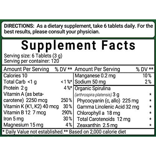  Micro Ingredients Organic Spirulina Supplement (Raw Spirulina Organic Filler Free), 3000MG Per Serving, 720 Tablets (4 Month Supply), Rich in Vegan Protein, Vitamins & Prebiotics, Premium Spirulina