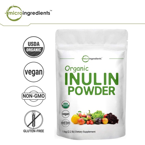  Micro Ingredients Organic Inulin FOS Powder (Jerusalem Artichoke), 2.2 Pounds (35 Ounce), Quick Water Soluble, Prebiotic Intestinal Support for Colon and Gut Health, Natural Fibers for Smoothie & Dr