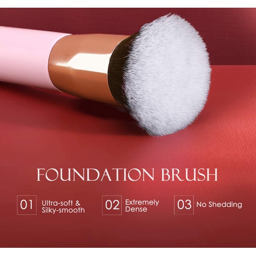 MoKo Foundation Makeup Brush, Premium Flat Head Top Kabuki Brush Portable Soft Synthetic Fiber Makeup Brush for Liquid Cream Mineral Powder Bronzer Face Cosmetic Make Up Tool, Pink