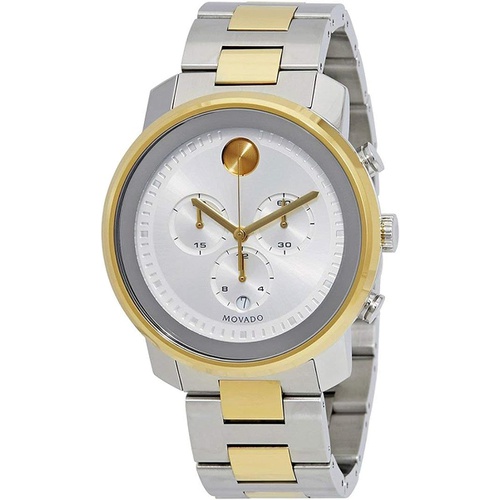  Movado Mens BOLD Metals Chronograph Watch with Printed Index Dial, Silver/Grey/Gold (3600432)