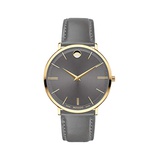 Movado Mens Ultra Slim Yellow Pvd Case with a Grey Dial on a Grey Calfskin Strap (Model:0607376)