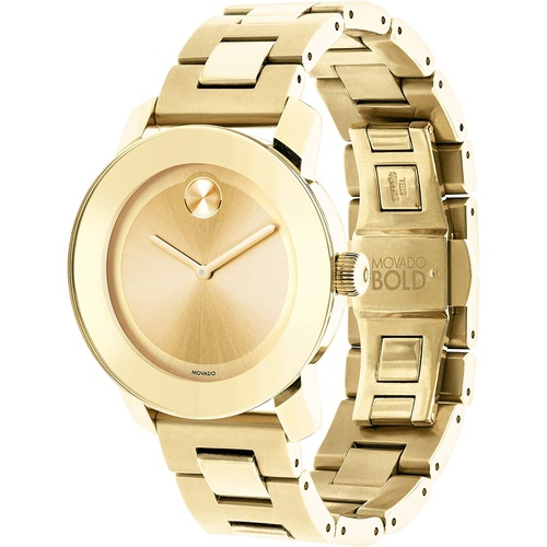  Movado Womens BOLD Iconic Metal Yellow Gold Watch with a Flat Dot Sunray Dial, Gold (Model 3600085)