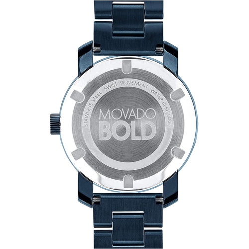  Movado Womens BOLD Iconic Metal Blue PVD Watch with a Flat Dot Sunray Dial, Blue (Model 3600388)