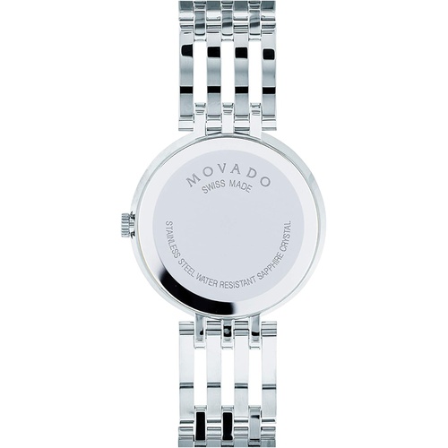  Movado Womens Esperanza Stainless Steel Watch with a Concave Dot Museum Dial, Silver/Black (607051)
