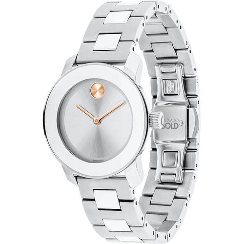  Movado Womens BOLD Iconic Metal Stainless Watch with a Flat Dot Sunray Dial, Silver/Grey (3600433)
