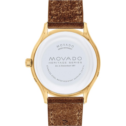  Movado Womens Heritage Yellow Gold Watch with a Printed Index Dial, Brown/Gold/Blue (Model 3650010)