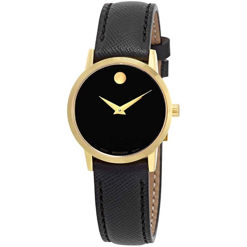  Movado Museum Black Dial Ladies Textured Leather Watch 0607205