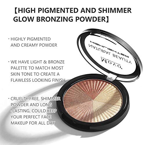  Movo Highlighter Powder Makeup Palette  5 Shades Lasting Shimmer Powder Face Illuminator Highlighter, Glow Bronzer Powder Waterproof Baked and Light Face Contour Highlight Palette, Cru