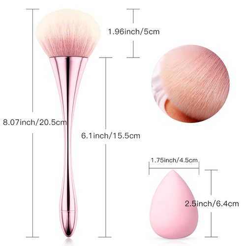  Ms.Wenny Fluffy Makeup Brush with 2 Sponge Blender Egg, Foundation Face Cosmetic Brush, Large Mineral Professional Eyeshadow Loose Power Soft Makeup Tool