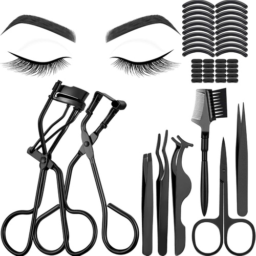  Mudder 48 Pieces Eyelash Curler Makeup Tools Set, include Mini Eyelash Curler Kit, Eyebrow and Eyelash Extension Tweezers, Eyelash Eyebrow Brush Comb and Eyelashes Scissors, Silicone Refi