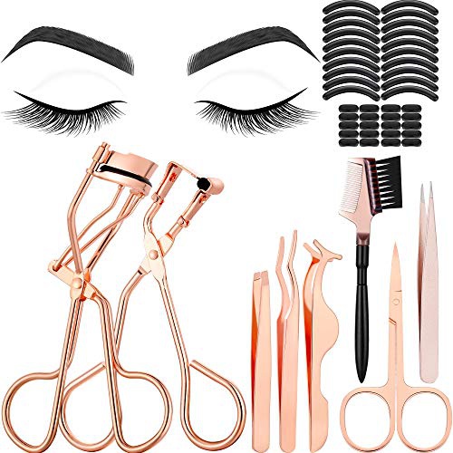  Mudder 48 Pieces Eyelash Curler Makeup Tools Set, include Mini Eyelash Curler Kit, Eyebrow and Eyelash Extension Tweezers, Eyelash Eyebrow Brush Comb and Eyelashes Scissors, Silicone Refi