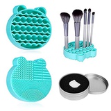 N+A 2PCS Silicone Makeup Brush Cleaning Mat, 2 in 1 Brush Cleaner Dryer Tray Brushes Drying Rack Holder Travel Portable Cosmetic Brush Scrubber Pad Cleaner Washing+Removal Sponge Dry M