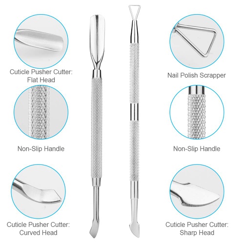  NANTuYo 2PCS Cuticle Pusher and Cutter Set, Triangle Cuticle Nail Pusher Peeler Scraper, Professional Grade Stainless Steel Cuticle Remover, Durable Pedicure Manicure Tools for Fingernails