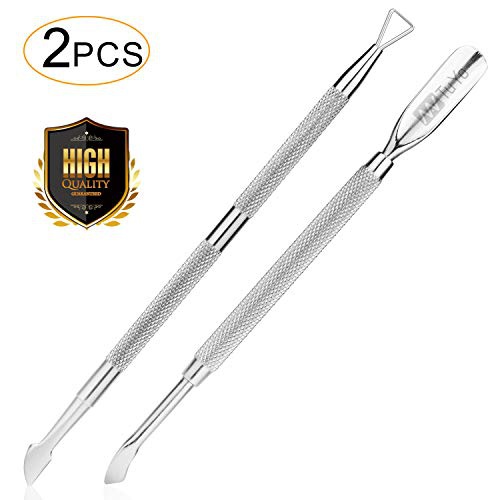  NANTuYo 2PCS Cuticle Pusher and Cutter Set, Triangle Cuticle Nail Pusher Peeler Scraper, Professional Grade Stainless Steel Cuticle Remover, Durable Pedicure Manicure Tools for Fingernails
