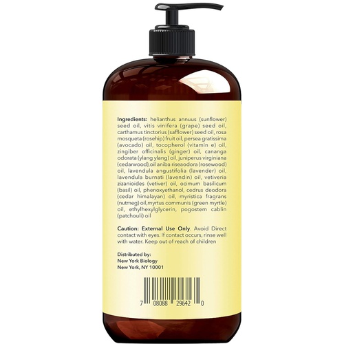  NEW YORK BIOLOGY THE ULTIMATE COSMECEUTICALS New York Biology Ylang Ylang and Ginger Massage Oil - 100% Natural Ingredients - Sensual Body Oil Made with Essential Oils For Muscle Relaxation and Deep Tissue - 9 Fl. oz