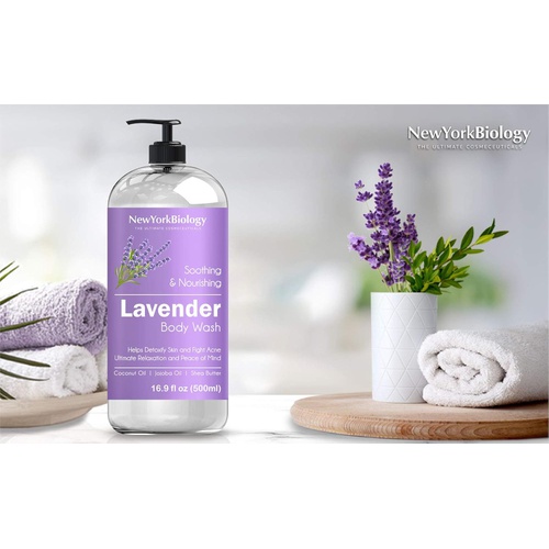  NEW YORK BIOLOGY THE ULTIMATE COSMECEUTICALS New York Biology Lavender Body Wash  Acne and Eczema Body Wash - Moisturizing and Hydrating Body Cleanser  Helps Restore and Cleanse Skin  Relaxing and Soothing Bath Wash  16 o