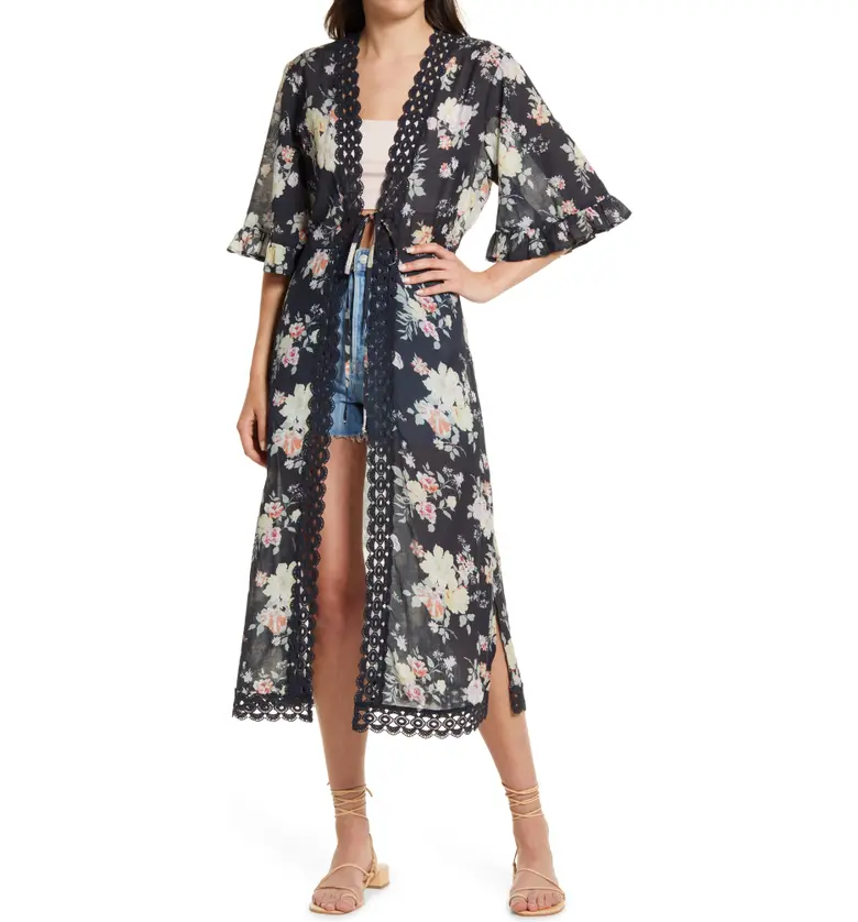 NFC HOME New Friends Colony Bouquet Lace Edge Duster_NAVY Bouquet PRINT