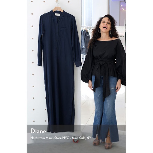  Nili Lotan Sandra Galabeya Long Sleeve Cotton Cover-Up Dress_DARK NAVY