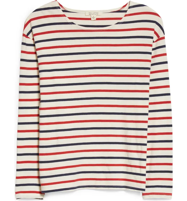  Nili Lotan Arlette Stripe T-Shirt_NAVY/ RED/ NATURAL STRIPE