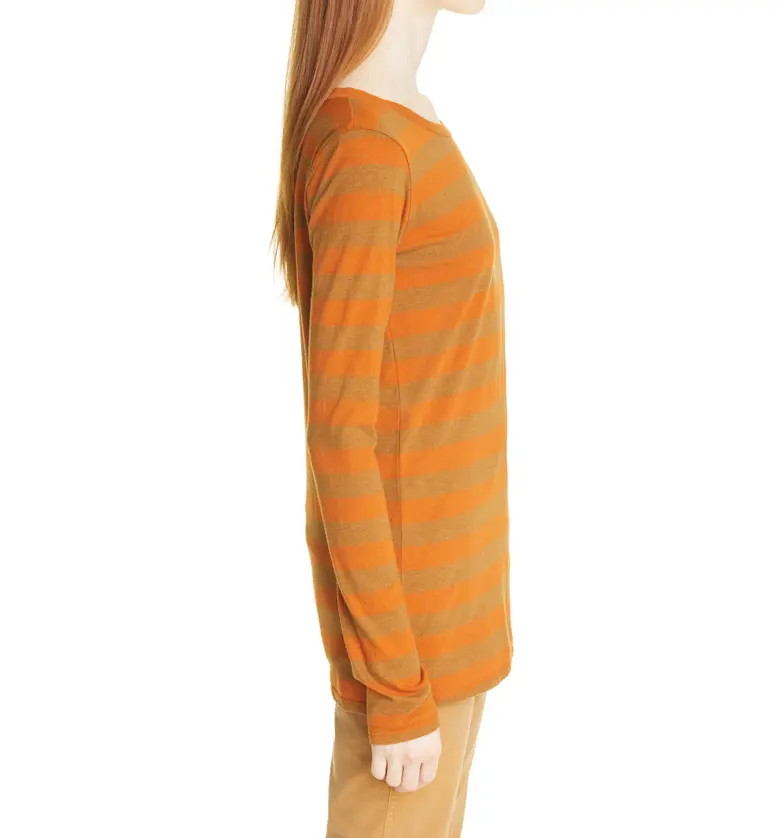  Nili Lotan Stripe Long Sleeve Cotton T-Shirt_KHAKI/ ORANGE STRIPE