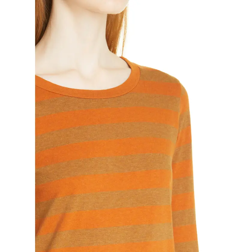  Nili Lotan Stripe Long Sleeve Cotton T-Shirt_KHAKI/ ORANGE STRIPE