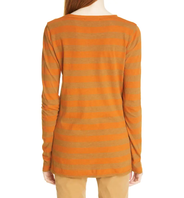  Nili Lotan Stripe Long Sleeve Cotton T-Shirt_KHAKI/ ORANGE STRIPE
