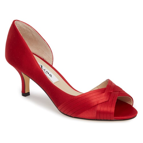  Nina Contesa Open Toe Pump_RED SATIN