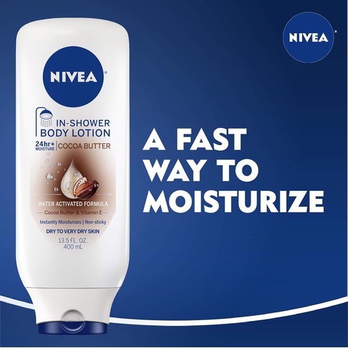  NIVEA Cocoa Butter In-Shower Body Lotion - Non-Sticky For Dry to Very Dry Skin - 13.5 oz. Bottle