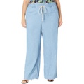 NYDJ Plus Size Plus Size Wide Leg Jeans with Elastic Ruffle Waistband in Light Stone