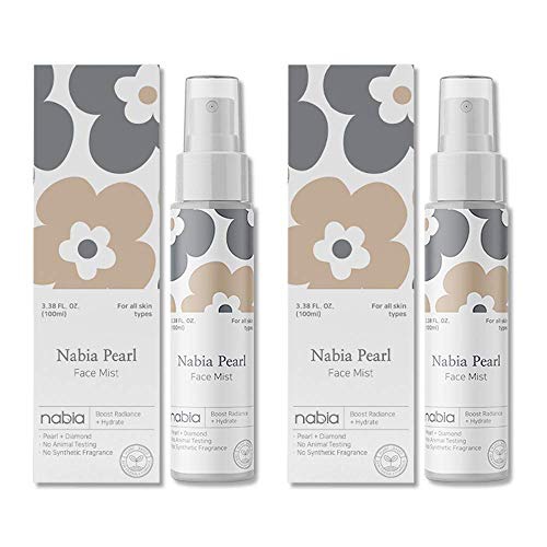  Nabia Hydrating Pearl Face Mist Duo with Pearl Extract, Diamond Powder, Vitamin B3. Natural Scent (Set of 2, each 3.38 Fl Oz