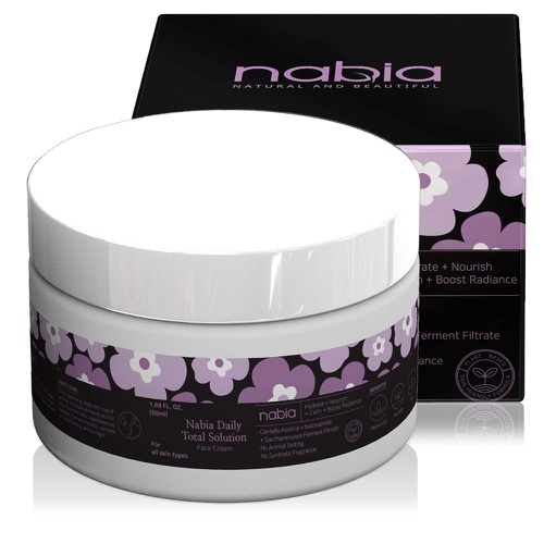  Nabia Moisturizing Face Cream with Cica, Vitamin B3, Hyaluronic Acid, Saccharomyces and natural lavender scent, 1.69 Fl Oz