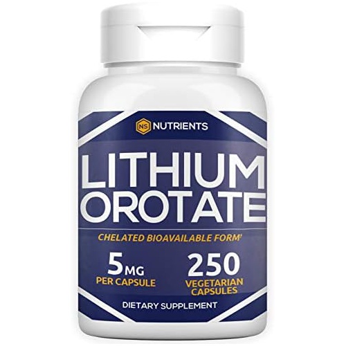  Natural Stacks Lithium Orotate 5 mg (250 Capsules) Memory Supplement for Brain & Mood Support - Chelated Lithium Mood Enhancer Memory Pills for Brain - Gluten free, Dairy free, Soy free