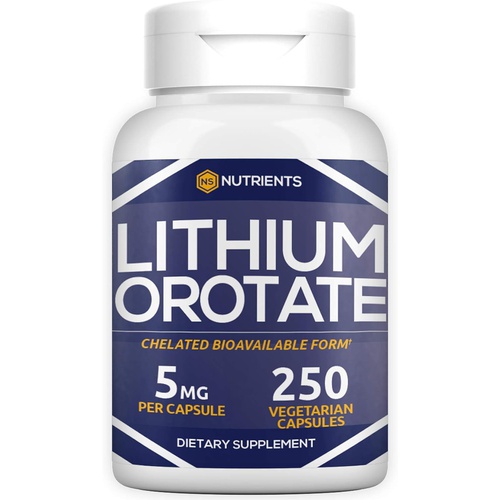  Natural Stacks Lithium Orotate 5 mg (250 Capsules) Memory Supplement for Brain & Mood Support - Chelated Lithium Mood Enhancer Memory Pills for Brain - Gluten free, Dairy free, Soy free