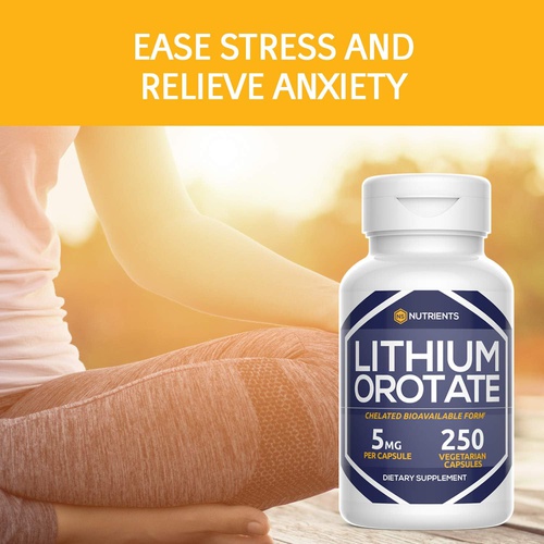  Natural Stacks Lithium Orotate 5 mg (250 Capsules) Memory Supplement for Brain & Mood Support - Chelated Lithium Mood Enhancer Memory Pills for Brain - Gluten free, Dairy free, Soy free
