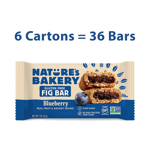  Natures Bakery Nature’s Bakery Gluten Free Fig Bars, Blueberry, Real Fruit, Vegan, Non-GMO, Snack bar, 6 boxes with 6 twin packs (36 twin packs)