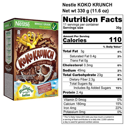  NESTLE KOKO KRUNCH Breakfast Cereal (New Recipe) - Healthy Whole Grain Choco Crunch with Wheat Chocolate Curl - This Wheat Coco Cereal Has MORE Fiber and LESS Sugar - Imported from
