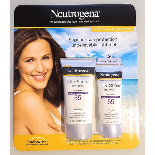  Neutrogena Ultra Sheer Spf 55 Sunscreen Light Weight Clean Feel 5.0 Fl Oz +3.0 Fl Oz Net Wt 8 Fl Oz