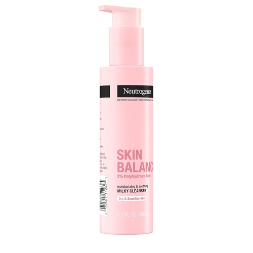  Neutrogena Skin Balancing Milky Cleanser with 2% Polyhydroxy Acid (PHA), Soothing & Moisturizing Face Wash for Dry & Sensitive Skin, Paraben-Free, Soap-Free, Sulfate-Free, 6.3 oz
