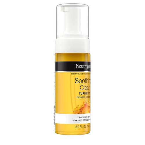  Neutrogena Soothing Clear Calming Mousse Facial Cleanser with Soothing & Calming Turmeric, Gentle Face Wash for Acne-Prone Skin, Paraben-Free, Oil-Free, Not Tested on Animals, 5 fl