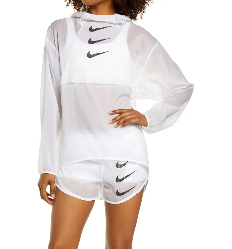 나이키 Nike Run Division Swoosh Sheer Water-Repellent Hooded Pullover_WHITE/ BLACK