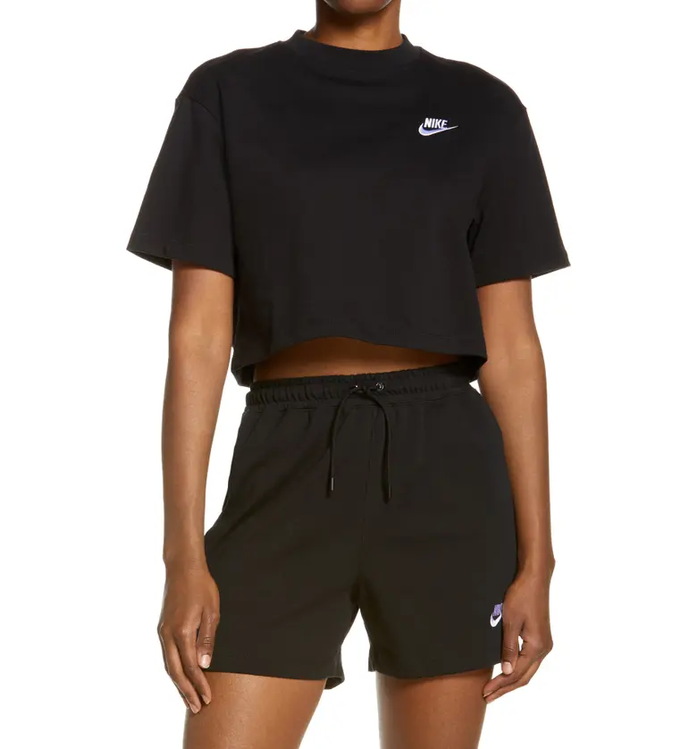 나이키 Nike Sportswear Short Sleeve Jersey Crop Top_BLACK/ WHITE