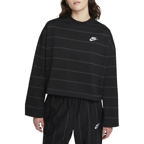 나이키 Nike Stripe Long Sleeve Cotton Top_BLACK/ WHITE