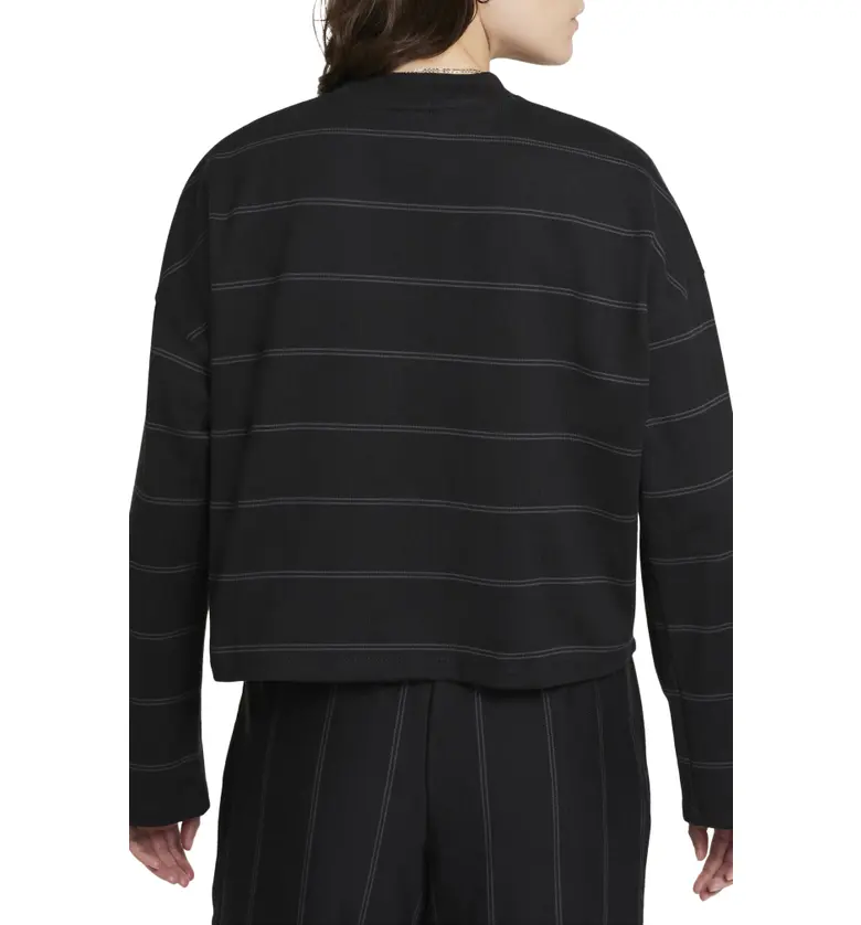 나이키 Nike Stripe Long Sleeve Cotton Top_BLACK/ WHITE