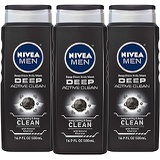 NIVEA Men Active Clean Body Wash, Natural Charcoal, 16.9 Fluid Ounce (Pack of 3)